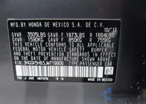 2018 Honda Fit Ex из США, поврежденный, VIN 3HGGK5H83JM719906